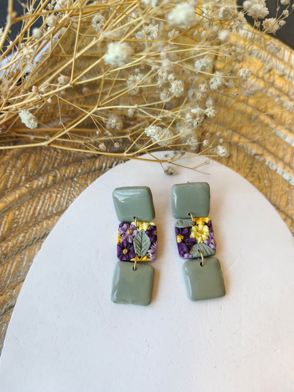End of season sale - Bloom & Glow - Squares Spring Flower Earring