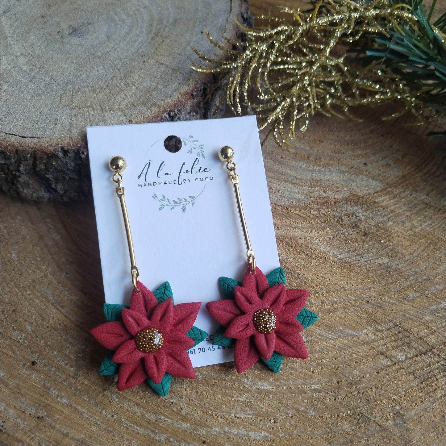 Christmas Collection - Poinsettia dangle earrings