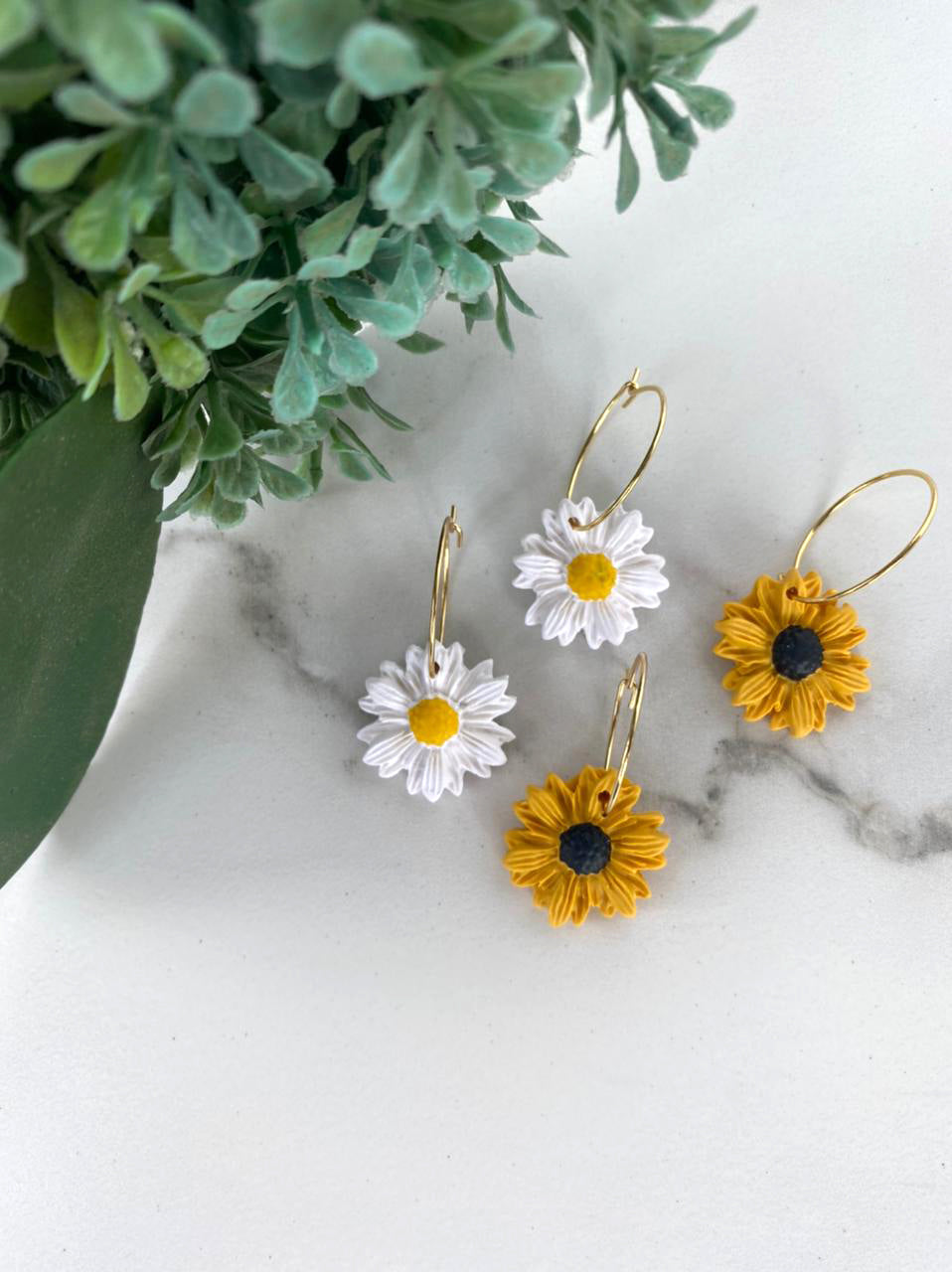 Daisy and sunflower hoop earrings