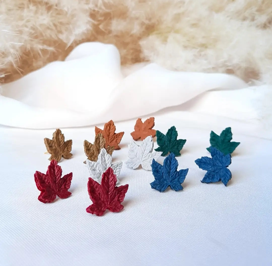 Fall Maple Leaf Stud Clay Earring