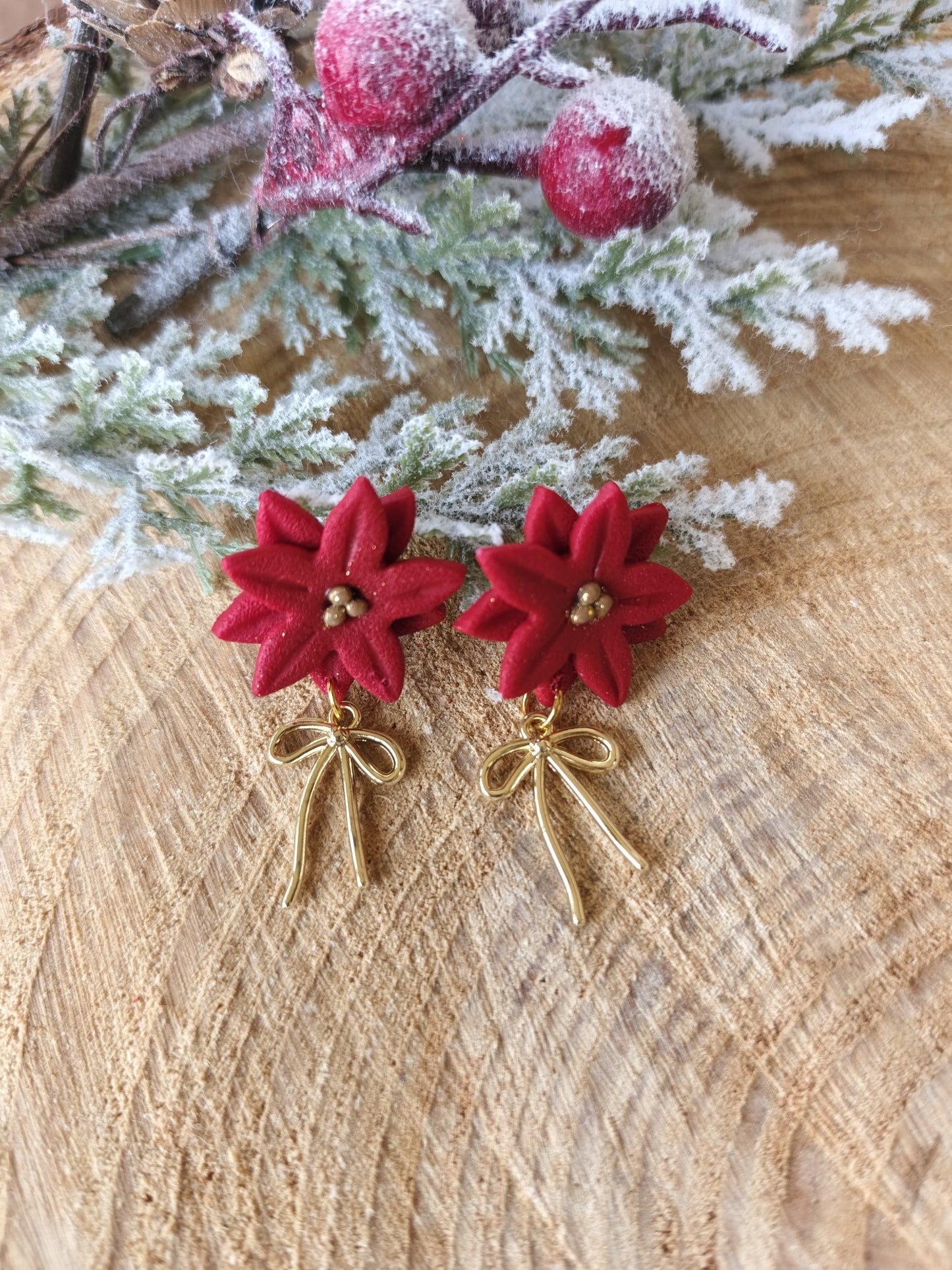 Christmas Collection - Poinsettia Bloom Bow Earrings