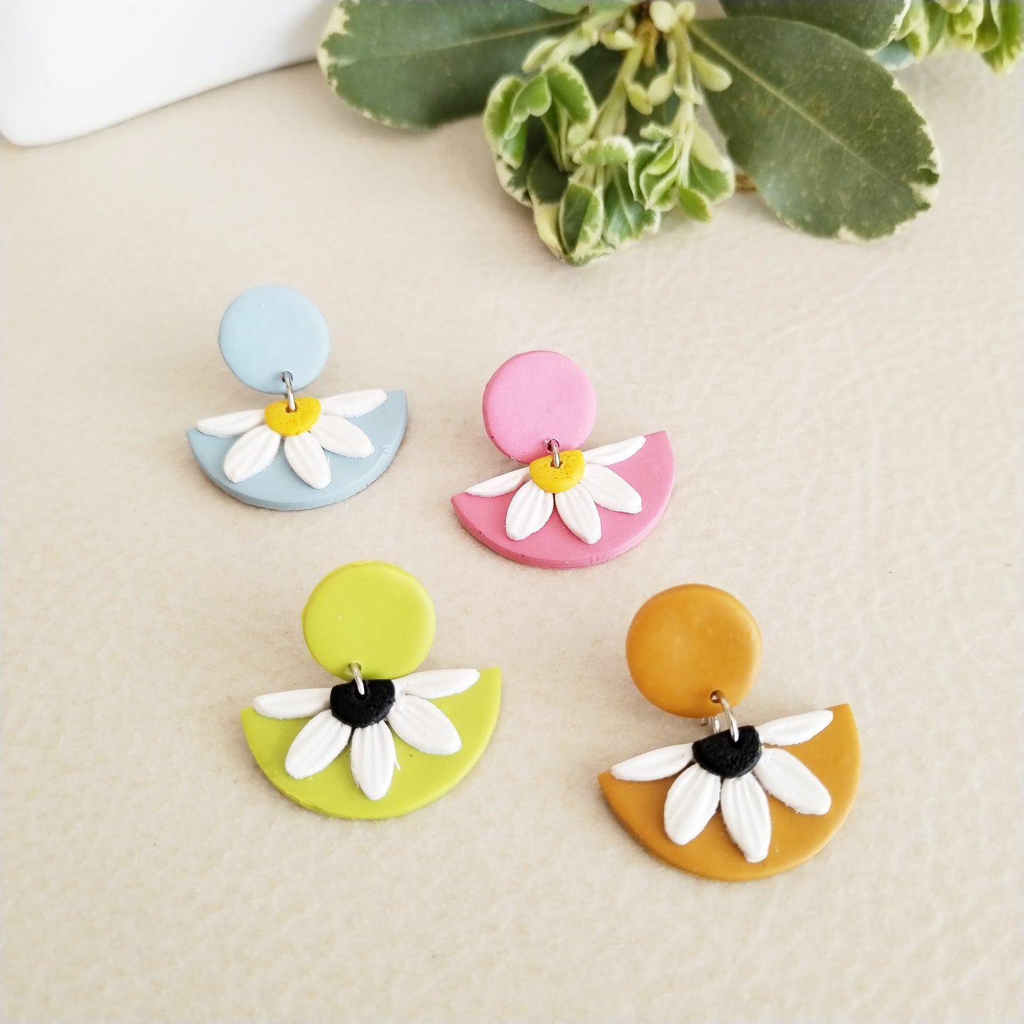 Spring - Pastel & Posies Semi Circle Clay Earrings