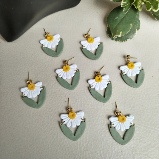 End of season sale - Half Daisy with Stem Earrings