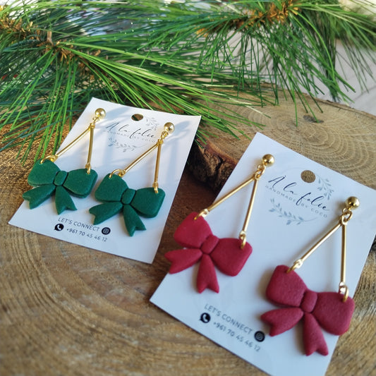 Christmas Collection - Dangle Bow Christmas Earrings